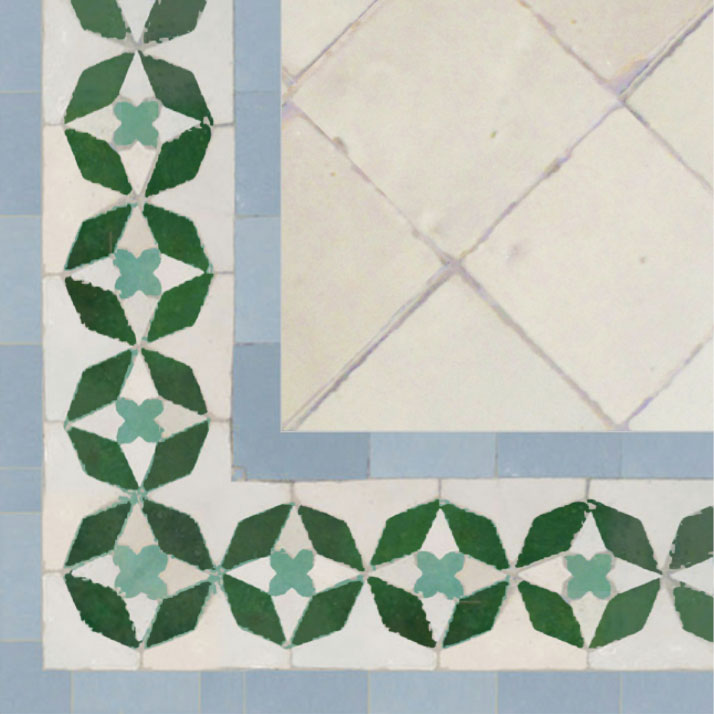 Mosaic House Moroccan tile Diamond 1-17-10-12 Display Board White Sky blue Green Light Green  zellige, mosaic, zellij, field, pattern, glaze 